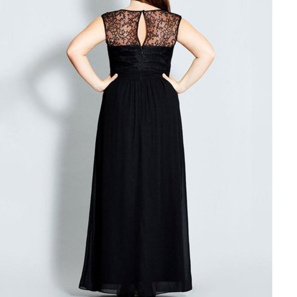 Gold Lace Appliqued Long Chiffon Dresses Black Plus Size